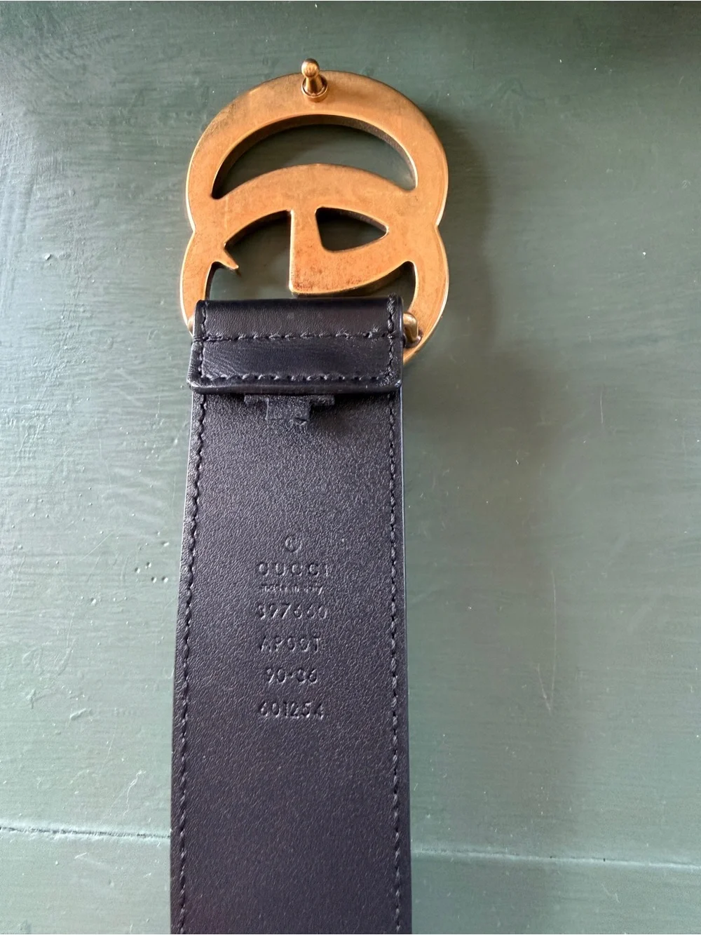 Gucci Black Leather Belt with Aged Gold Double G Buckle